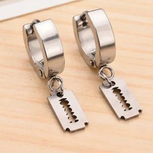 NWT Silver Razor Blade Hypoallergenic Ear Buckle Stainless Steel Earrings
